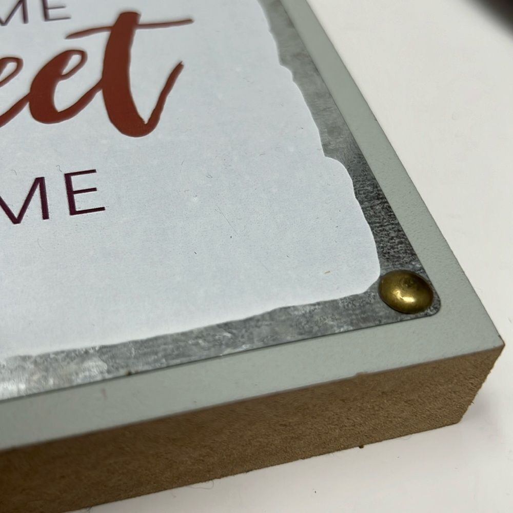 Home Sweet Home Decor Wood & Metal Shelf Table Standing Word Sign Brown White - Picture 6 of 8